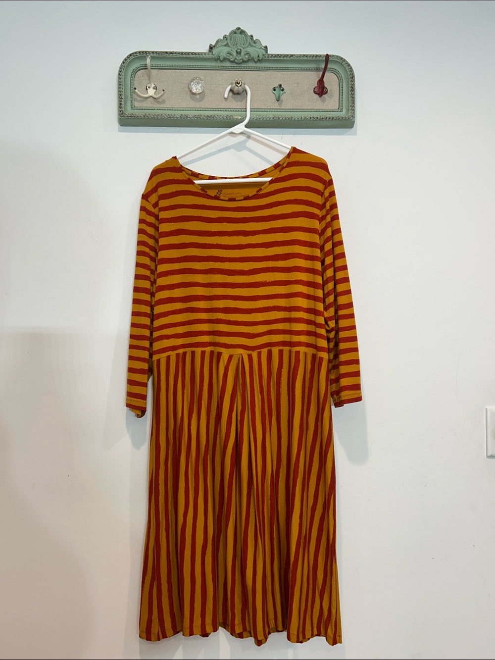 Gudrun Sjödén Long Sleeve Striped relaxed shift Dress in Mustard Rust women’s Lg